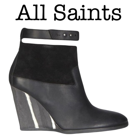 All Saints Lulu Black Wedge Boots Size 40 - Picture 1 of 13